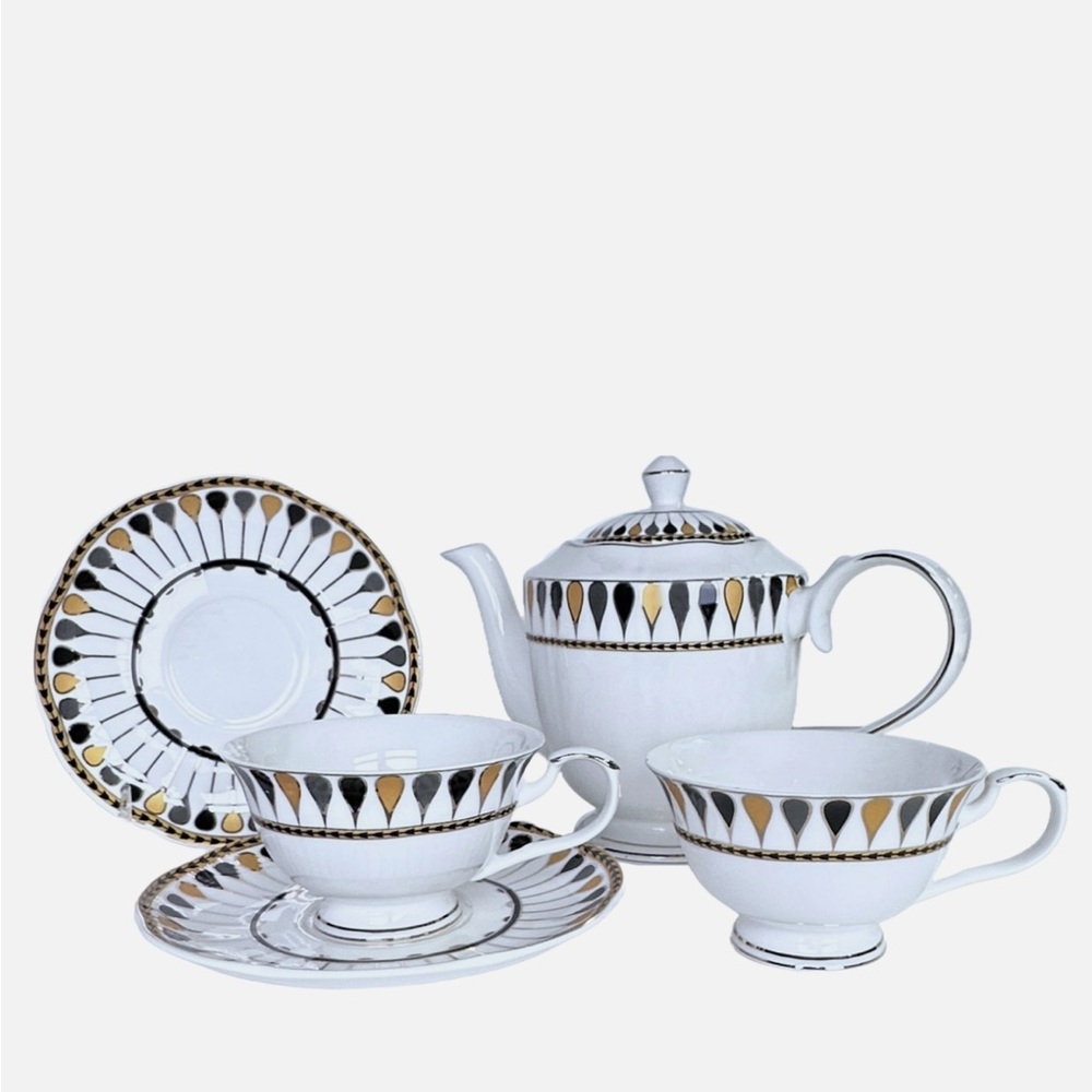 Grace Teaware Set Gold and Black Geometric New in Gift Box NWT in gift box